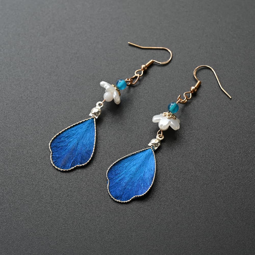 Handmade Ronghua – Blue Petal Drop Earrings