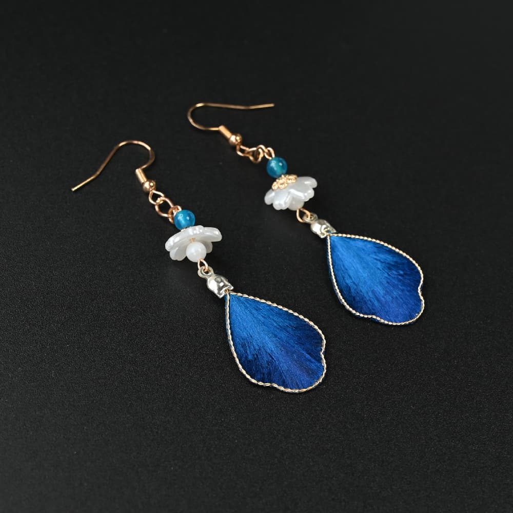 Handmade Ronghua – Blue Petal Drop Earrings