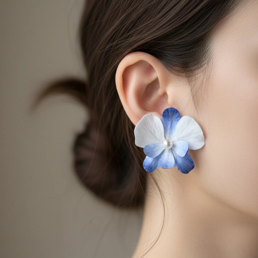 Handmade Ronghua-Blue Orchid Flower Earrings